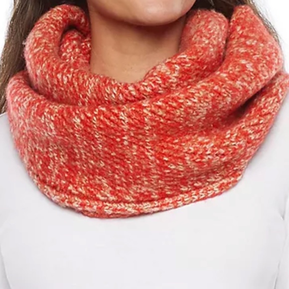 Frye & Co. Wrap Neck Scarf & Ear Band Reddish Orange Caramel White - Picture 4 of 8